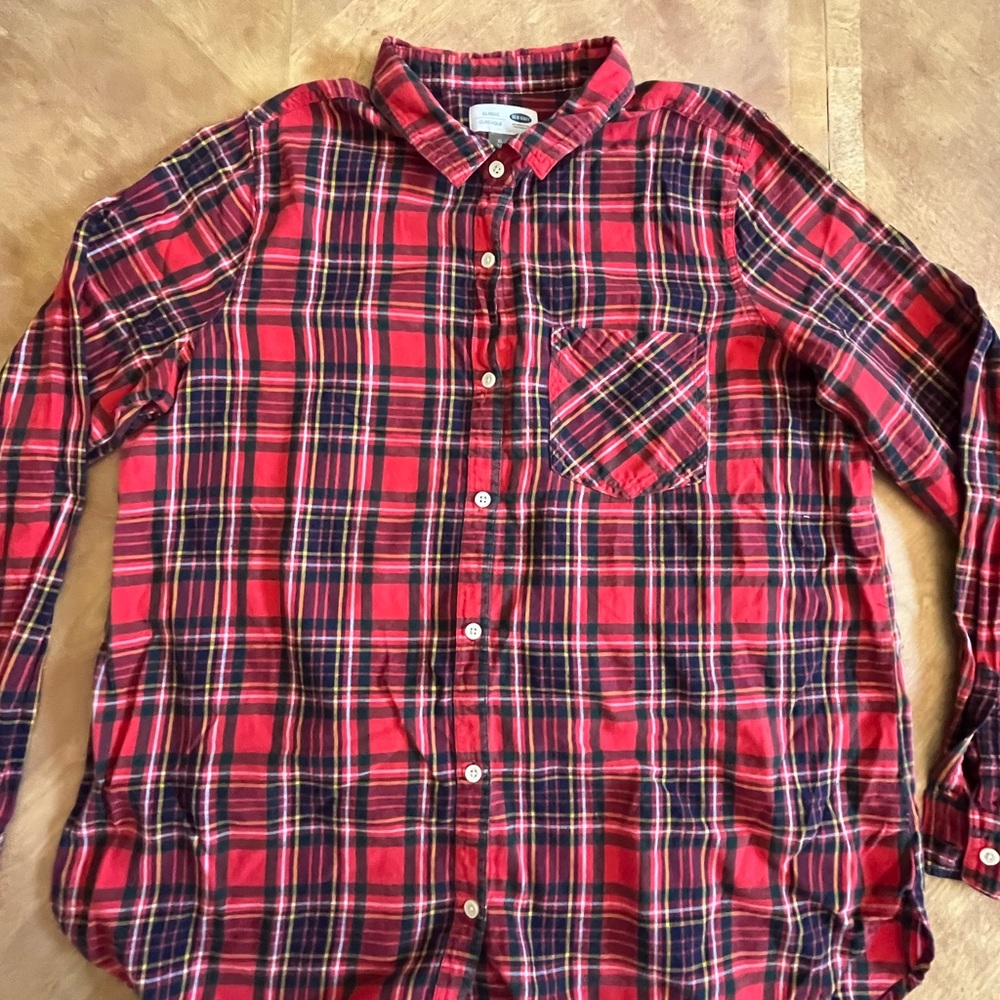 Old Navy Red & Black Plaid Button-Down Shirt | Size XL Tall